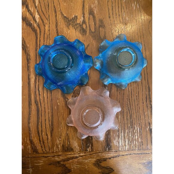 Set Of 3 Vintage Colony Blue & Pink Ruffled Waffle Glass Bowls - Picture 7 of 10